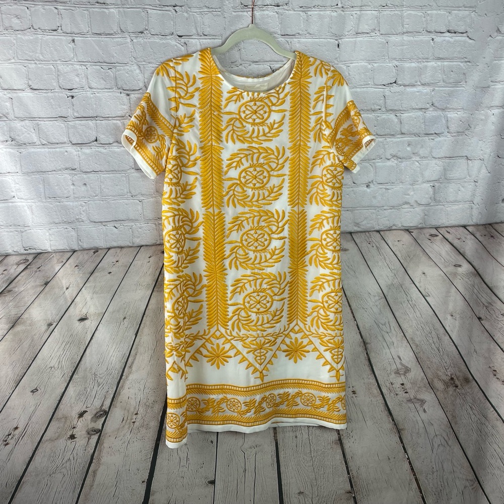 All Row Size Small Embroidered Career Short Sleeve Shift Dress EUC